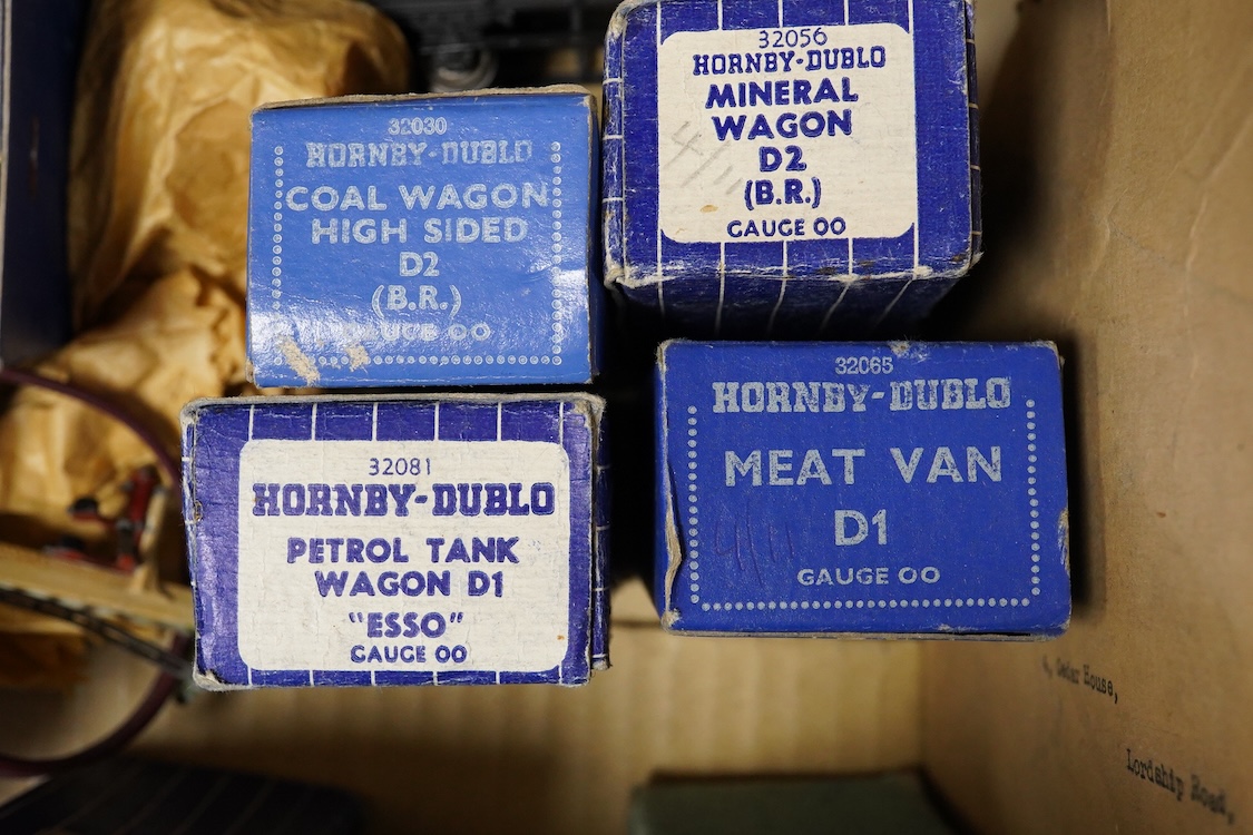 A collection of Hornby Dublo railway for 3-rail running, including two locomotives; an LMS Duchess of Athol 4-6-2, locomotive box, tender unboxed, and a boxed BR Standard Class 4 2-6-4T, 80054, together with five boxed b